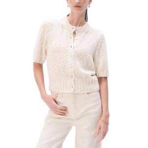NEW WHITE + WARREN marled cotton blend top in ivory marl